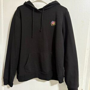 Black Hoodie with Small Flower Detail